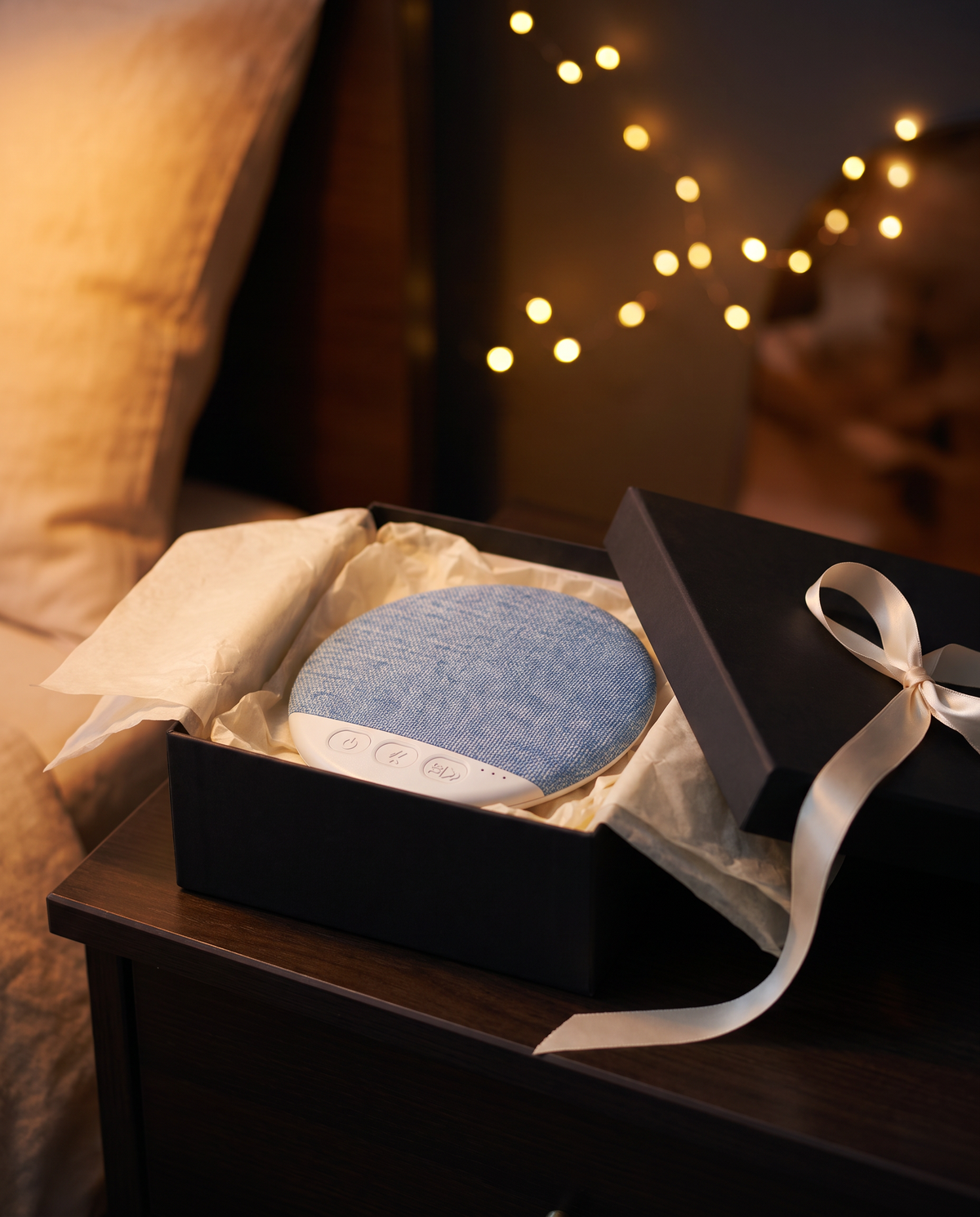 Undertone speaker in an open black gift box